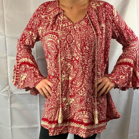 Umgee USA Tops - Umgee USA Oversized Boho Red Paisley Top